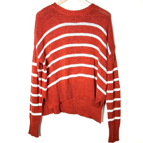 C&C California rust red and white striped casual crewneck sweater size XL B151 - Picture 1 of 5